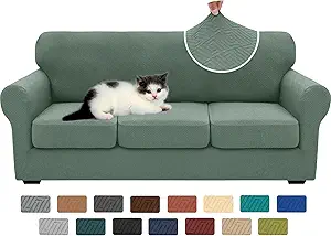 XINEAGE New 4 Pieces Couch Covers for 3 Cushion Couch Super Stretch Thick Soft Sofa Cover Anti Slip Sofa Slipcover Dogs Cats Furniture Protector (Pea Green, 71"-91")