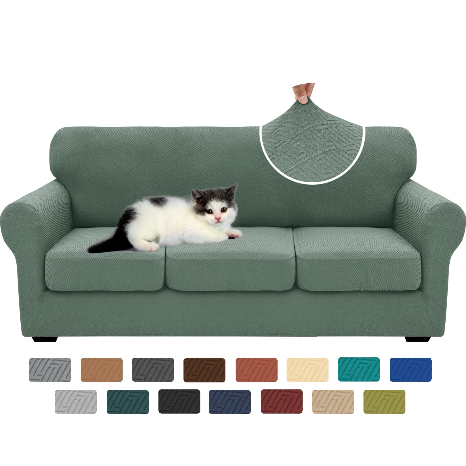 Newest 4 Pieces Couch Covers for 3 Cushion Couch Super Stretch Thick Soft Sofa Cover Anti Slip Sofa Slipcover Dogs Cats Furniture Protector (Pea Green, 71"-91")