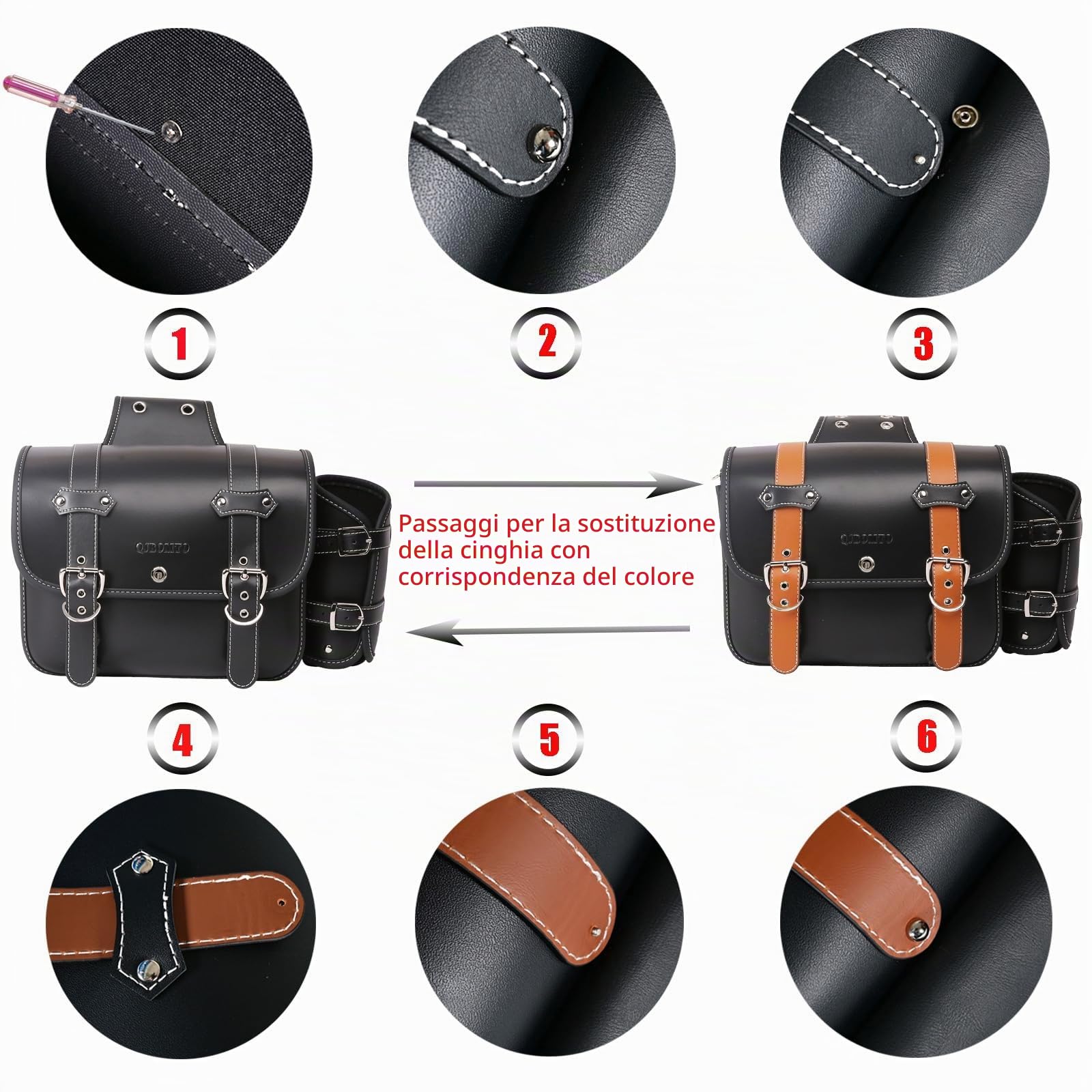 Saddebags da moto in pelle ad alta densità, borse laterali con portabicchieri, impermeabile, borsa porta attrezzi laterale, borsa per attrezzi per moto, universale, 1 paio, nero (Nero1)