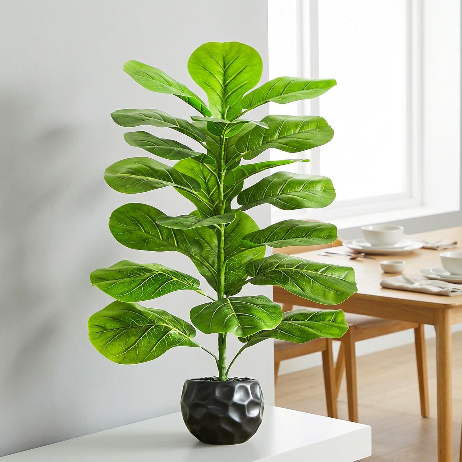 2 Pack Artificial Fiddle Leaf Fig Tree 2.5FT - Faux Ficus Fake Lyrata Plant in Black Pot - Artificial Plants Indoor with Pebble - Greenery Likelife Fig Plants for Home Office Room Porch Decor