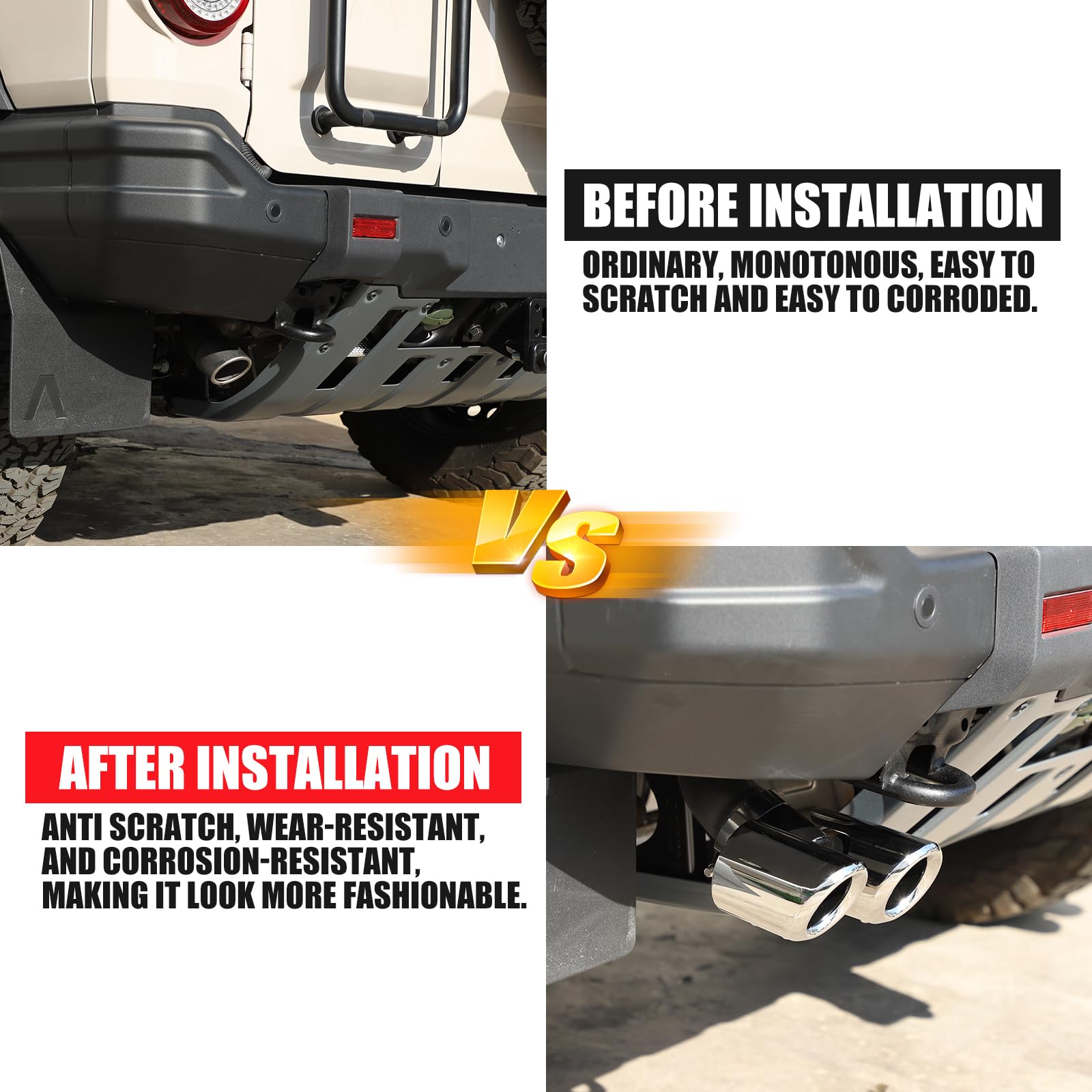 Quad Staggered Gloss Exhaust Tip Compatible with Ineos Grenadier 2020-2024 Stainless Steel Car Exhaust Tip Decorative Accessories Polished — view 2