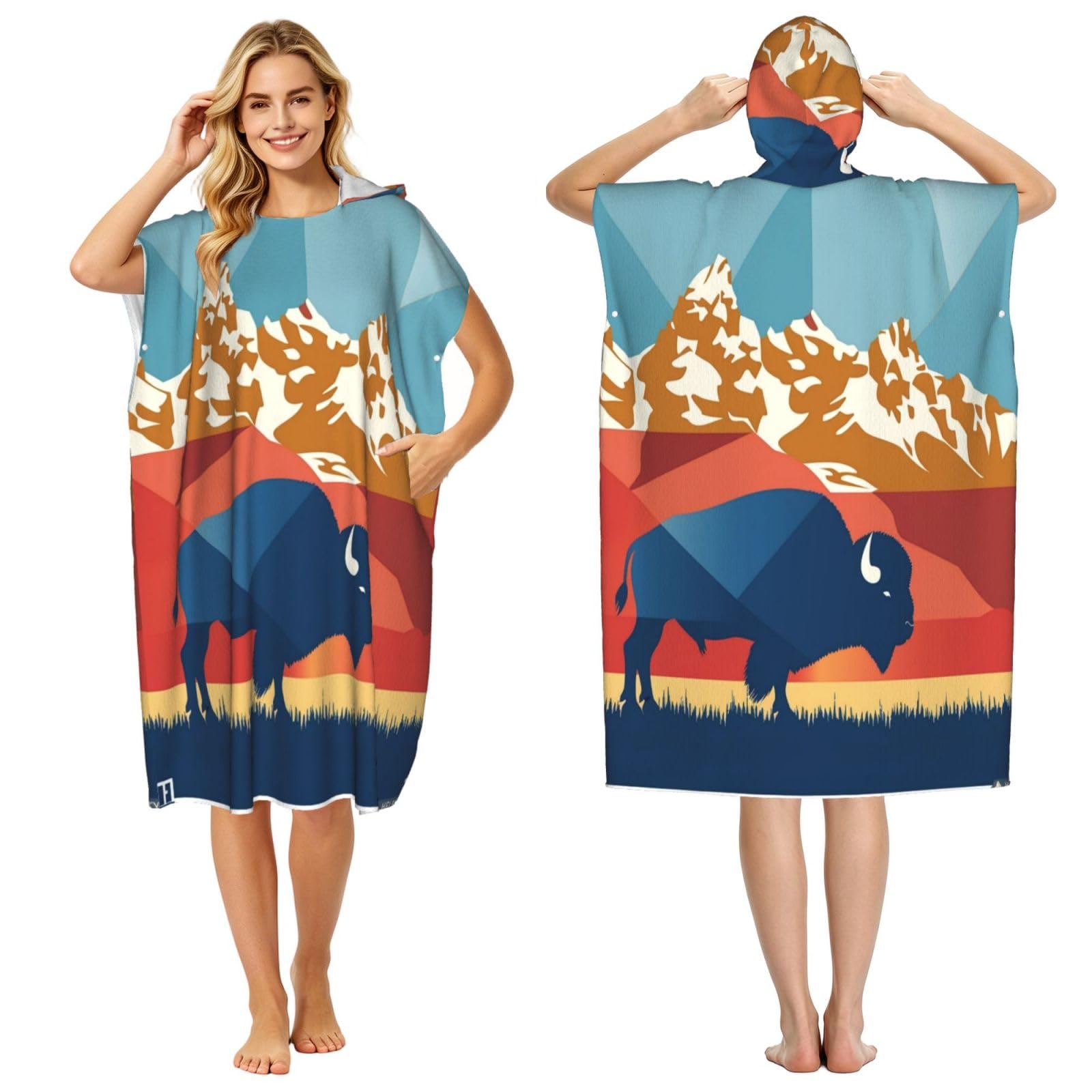 KLGRTJHK Flag Of Wyoming Adult Hooded Beach Poncho Towel 43"X35"