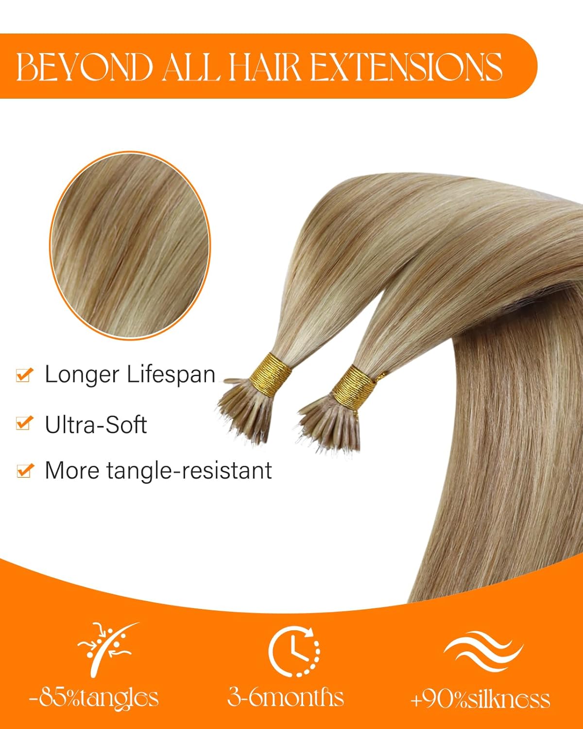 Sunny Hair Nano Bead Hair Extensions Human Hair Light Blonde Nano Extensions Human Hair Highlight Nano Tip Hair Extensions Light with Platinum Blonde for Women 14inch 50g