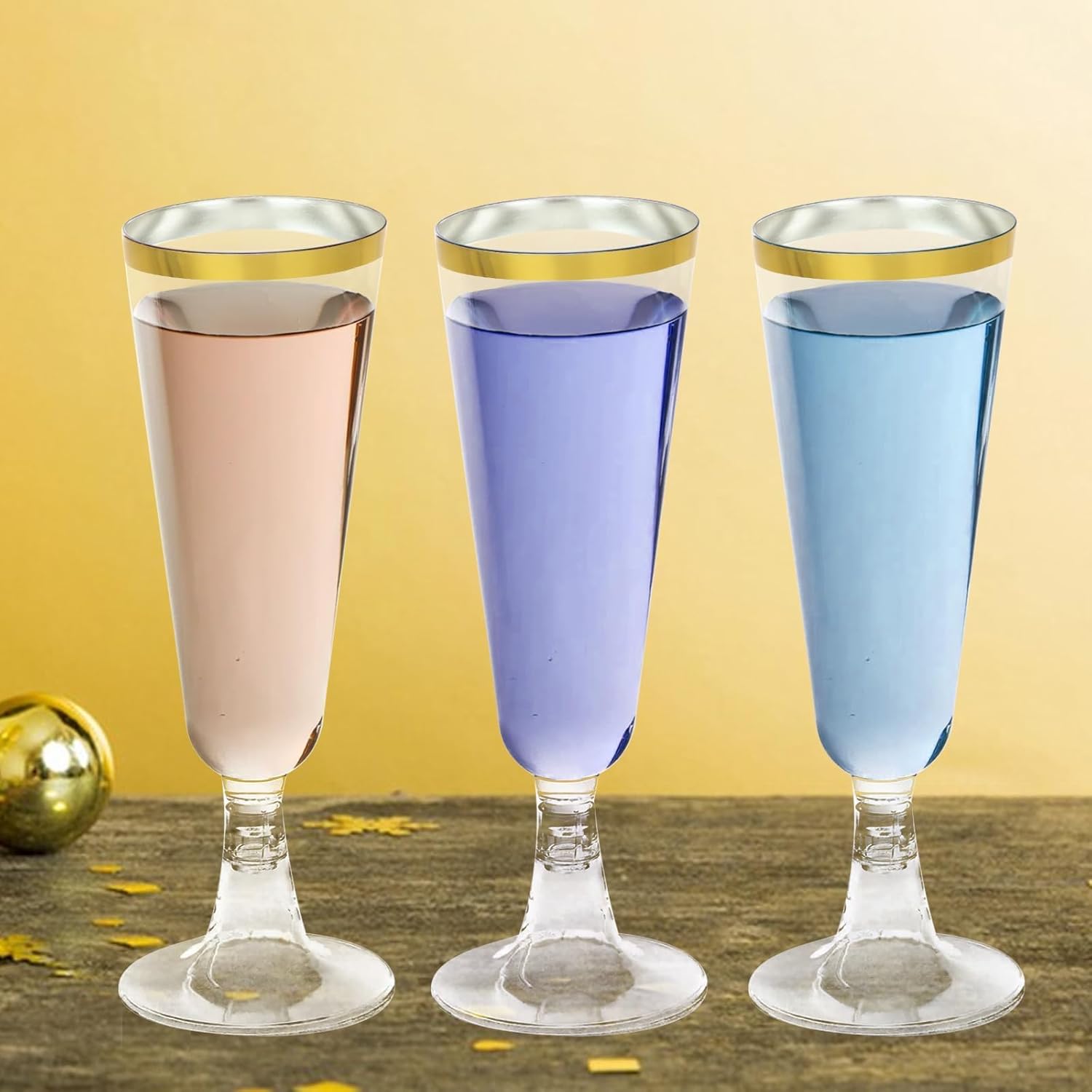 100 PCS Plastic Champagne Flutes with Gold Rim 5.5OZ Clear Plastic Champagne Glasses Mimosa Glasses Cocktail Cups for Party Wedding Celebration Supplies - Image 4