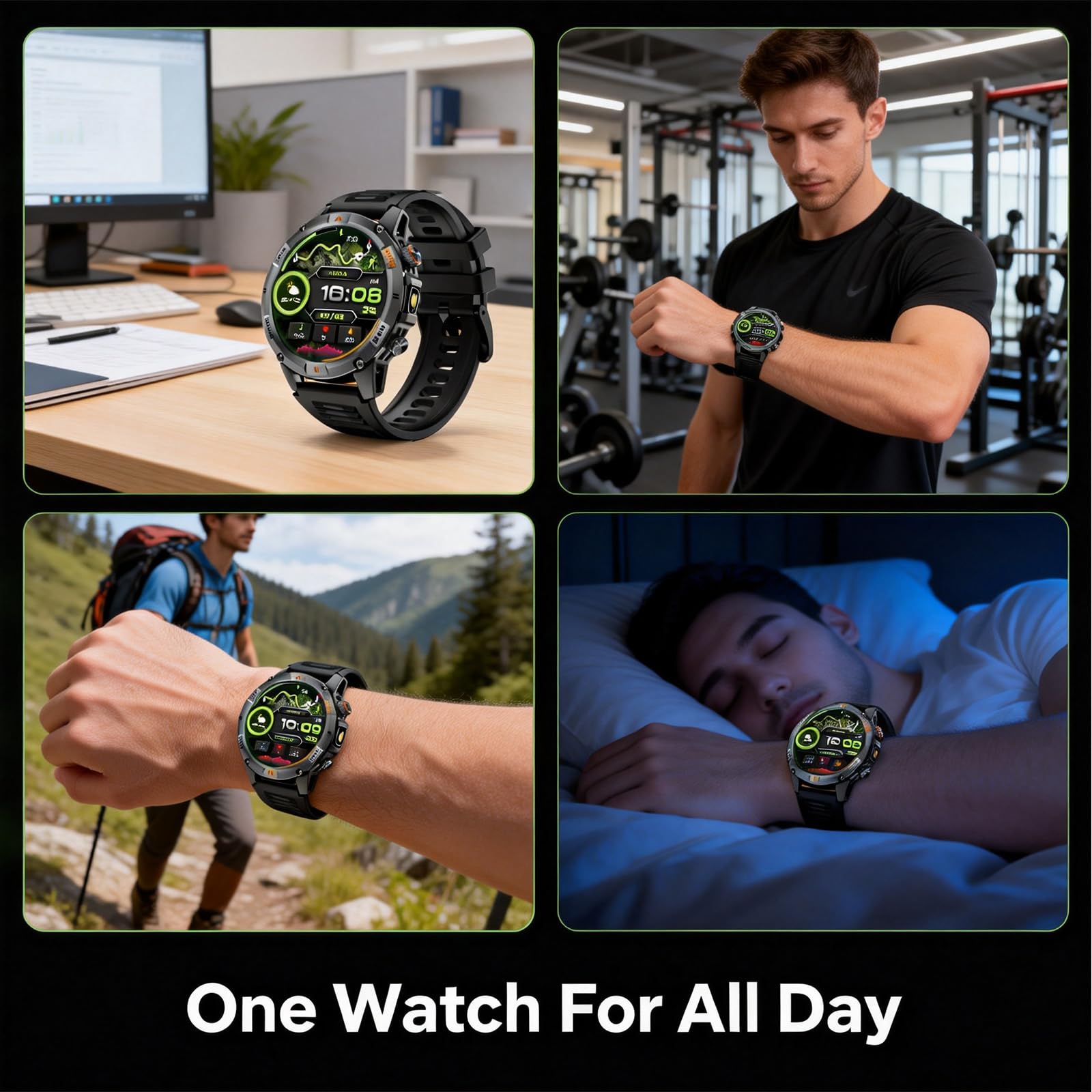 Smart Watch da uomo con batteria di 7 giorni e GPS integrato, orologio fitness rotondo da 1,44 pollici, cardiofrequenzimetro/SpO2/monitoraggio del sonno, impermeabile IP68, compatibile con