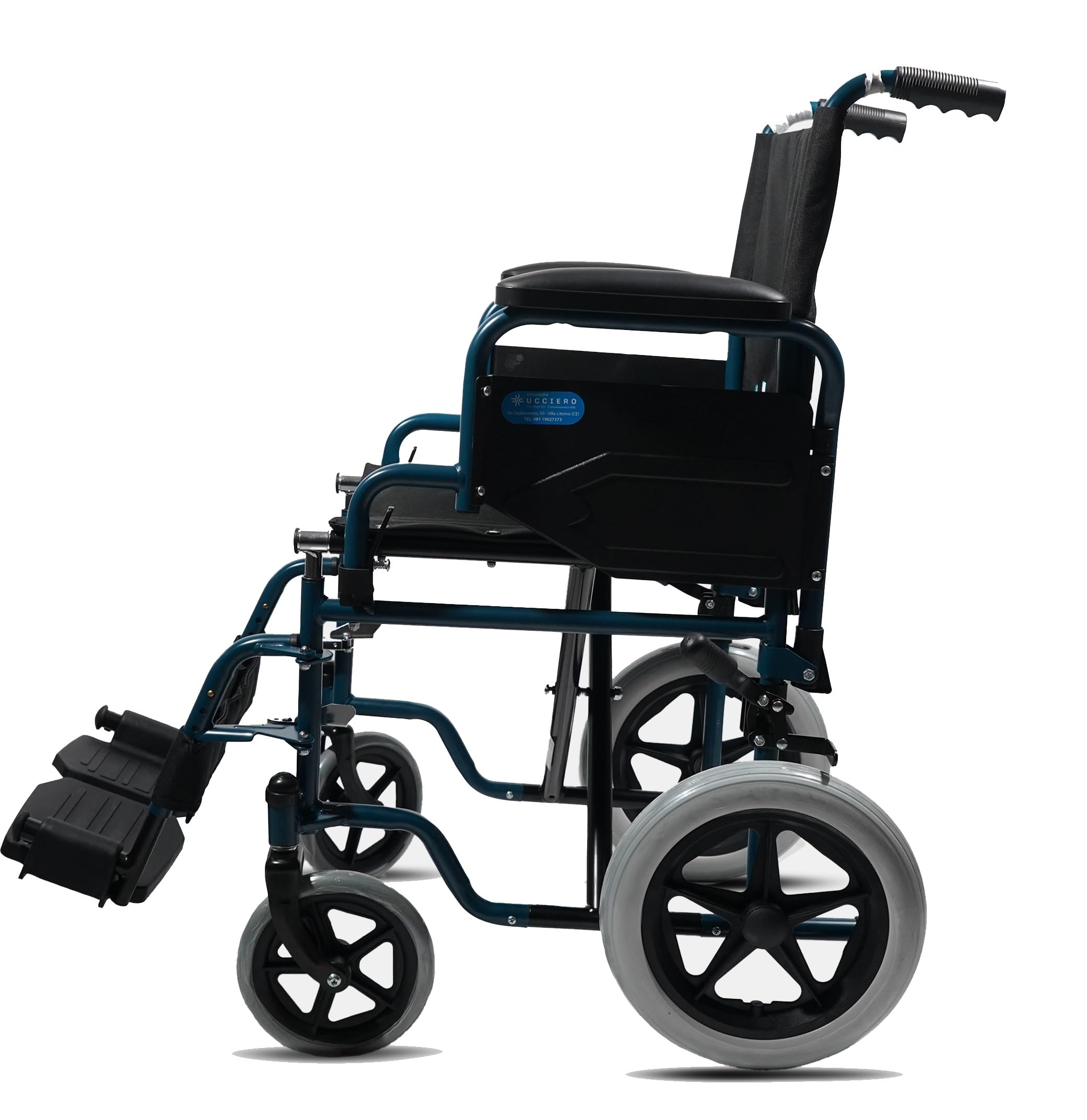 Sedia a Rotelle Pieghevole Leggera da Transito - Carrozzina per Disabili e Anziani Dotata di Braccioli e Pedane Modulari, Seduta e Regolabile - mod. Medy (40,5 cm)