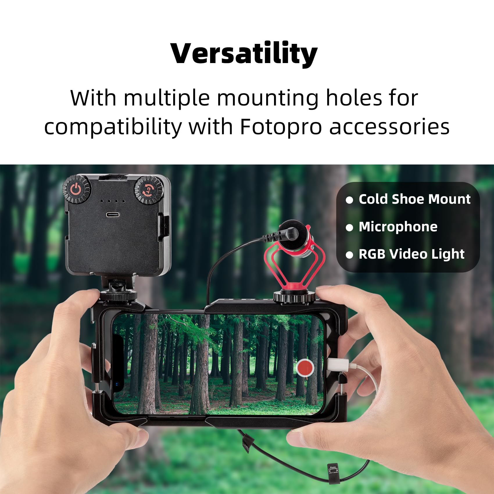 Fotopro Stabilisateur Vidéo Universel pour Téléphone Alliage d'aluminium Trois Chaussures Froides Smartphone Video Rig pour Vidéographie Photographie Vlogging Streaming en Direct Réalisation de Films