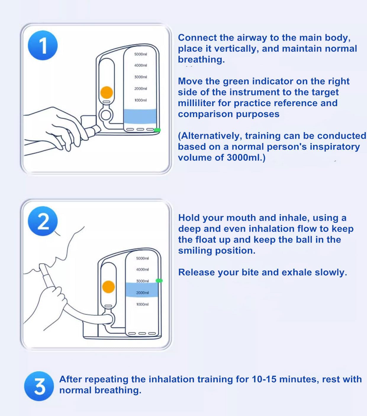 Breathing Exercise Device for Lungs, Deep Breathing Trainer for Adults with Flow Rate Indicator- Incentive Spirometer 5000ml Volume Measurement