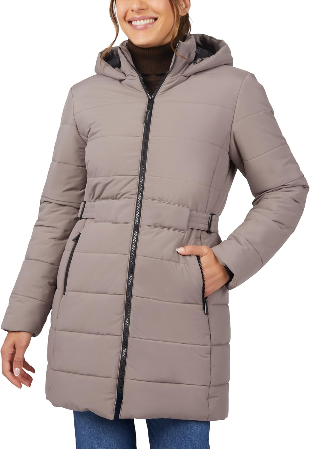 Free Country Women’s Long Puffer Jacket Warm Insulated Winter Coat Water & Wind Resistant Hooded Puffer Outerwear-Cirrus Long