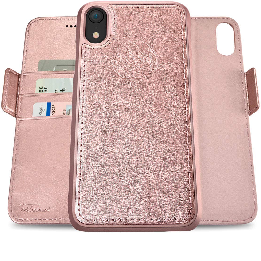 DreemFibonacci 2-in-1 Wallet Case for Apple iPhone XR- Luxury Vegan Leather, Magnetic Detachable Shockproof Phone Case, RFID Card Protection, 2-Way Flip Stand - Rose