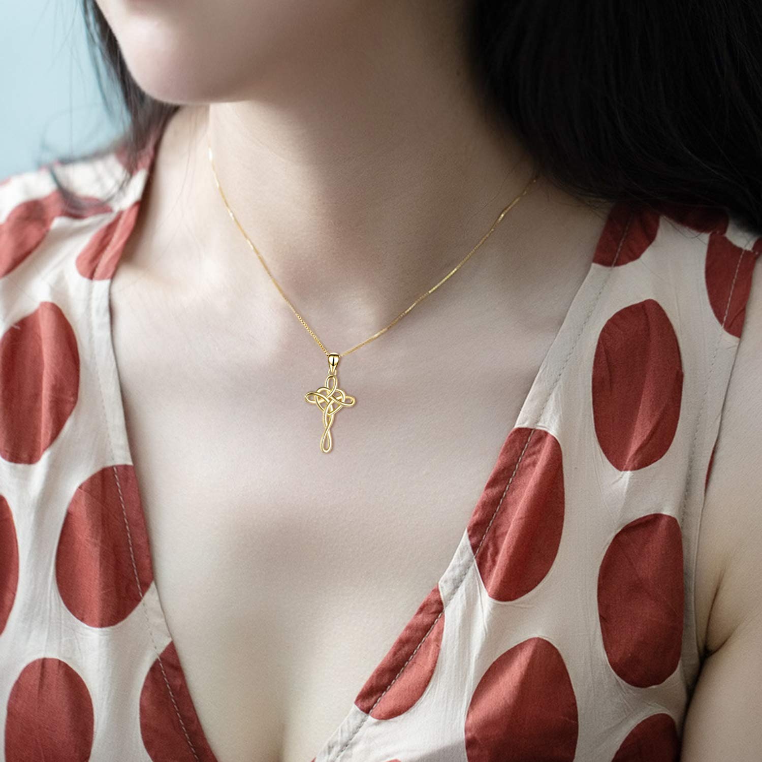 VONALA Kreuz Halskette Sterling Silber Keltischer Knoten Herz Kette Anhänger Schmuck für Frauen