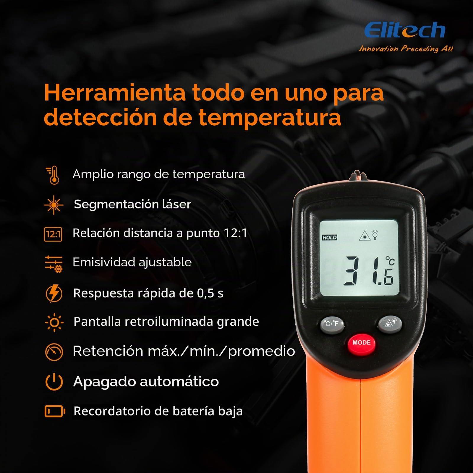 Elitech Détecteur de Fuite de Gaz Réfrigérant HVAC avec Lamp UV CLD-100UV & Pistolet de Température Infrarouge Numérique sans Contact Mesure Rapide DIT-220