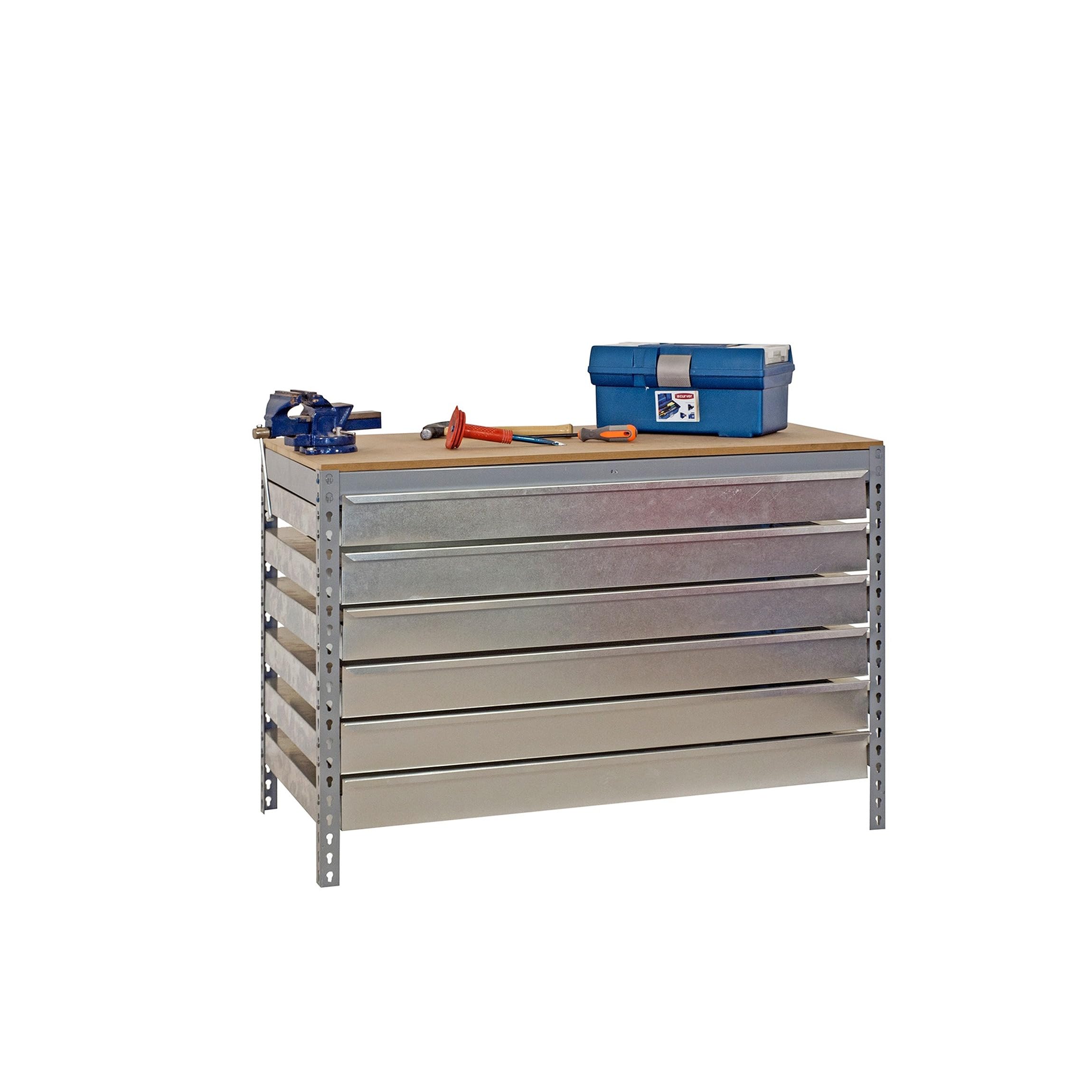 Simon Rack Banco de Trabajo Taller con 6 cajones 1510x760 mm - BT5 | Tablero madera 16 mm, Capacidad Carga 600 kg, Gris , Pintura anticorrosión, Montaje sistema clic