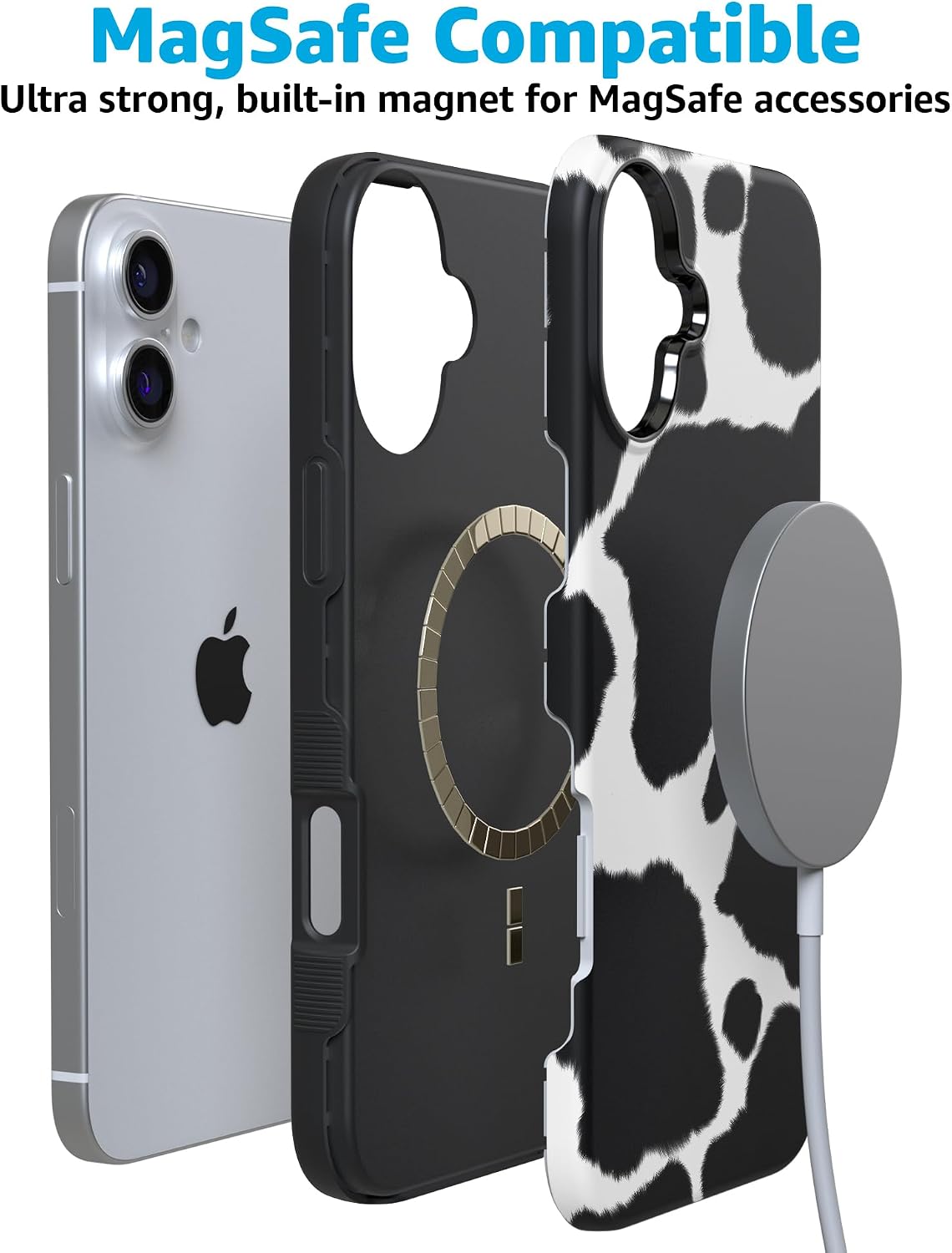 Casely iPhone 16 Plus Case | Current MOOd | Cow Print | Bold Protective Design | Compatible with MagSafe