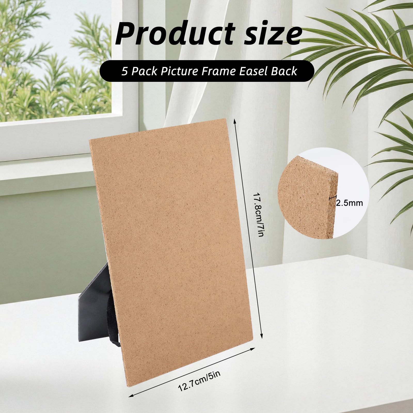 5 Stück Ersatz-Rückwand für Bilderrahmen 5 x 7 Zoll, Schwarz, mit Aufsteller und Scharnieraufhängung, Fotorahmen Rückwand Ersatz für DIY Fotoalben, Kunstbilder, Ideal für Tisch- oder Wanddisplay