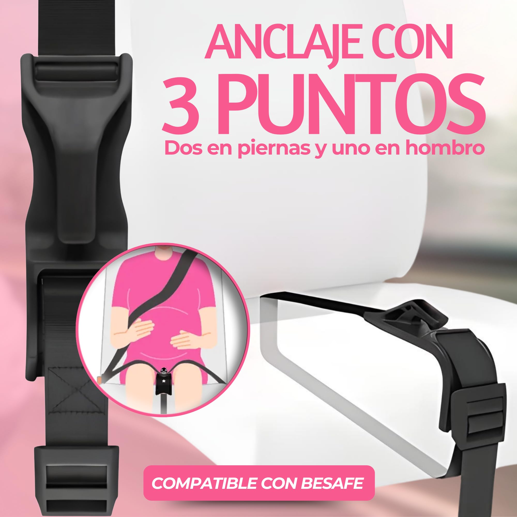 Adaptador Cinturon De Seguridad Para Embarazada. Ajustador Homologado Para Maternidad, Protege A Tu Bebe En El Coche De Impactos, Presiones. Anclaje Premama Embarazo.