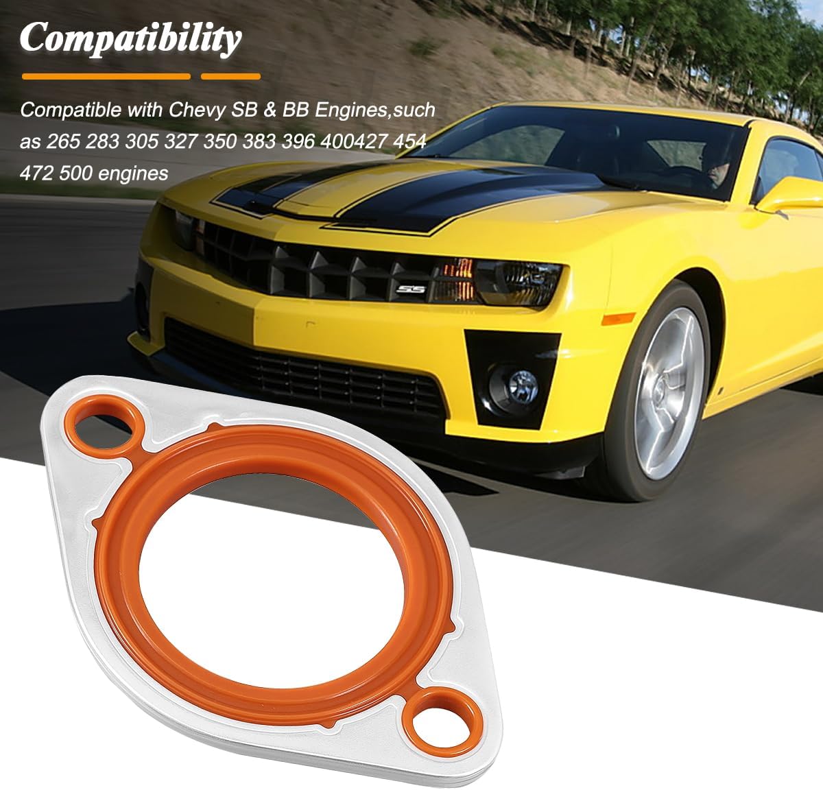 Car Thermostat Water Neck Housing Gasket, 1/8" Aluminum Carrier Silicone Engine Coolant Outlet Gasket, Automotive Thermostat Water Neck Replacement, Compatible with SBC BBC 265
