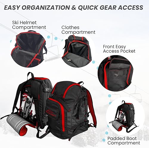 Miniatura 2 de Savvycraft Bolsa para botas de esquí, bolsa para botas de snowboard, mochila de esquí de 50 litros para botas de esquí y snowboard, cascos, guantes