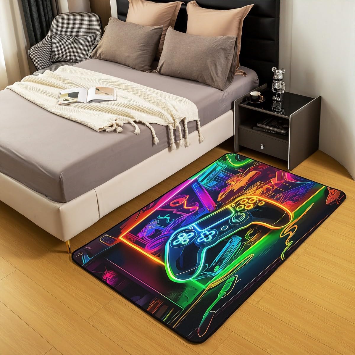 Loussiesd Dywan do salonu dla graczy, 100 x 150 cm, gamingowy dywan akcentujący dla chłopców, dziewcząt, nastolatków, nowoczesna konsola do gier, kontroler, wewnętrzna mata podłogowa, joystick,