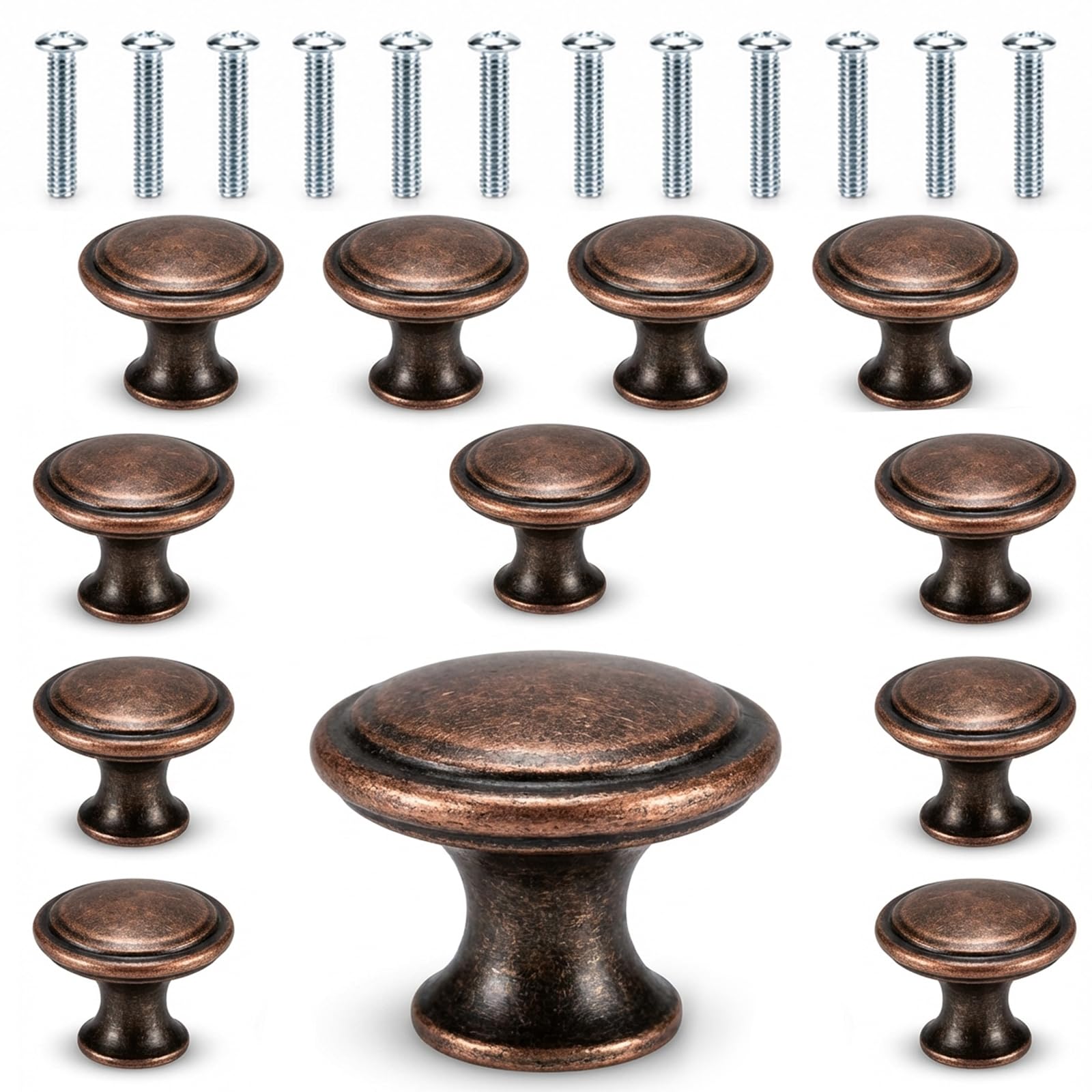 Pnrskter Cabinet Knobs - 12PCS Vintage Drawer Knobs Bronze Round Antique Cupboard Door Knobs 30mm for Kitchen Wardrobe and Furniture Upgrades with Matching Screws