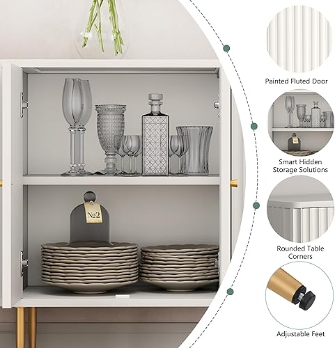 Miniatura 4 de HLR Aparador de buffet, gabinete moderno de 48 pulgadas con 4 puertas y estantes extraíbles, Credenza con almacenamiento para sala de estar,