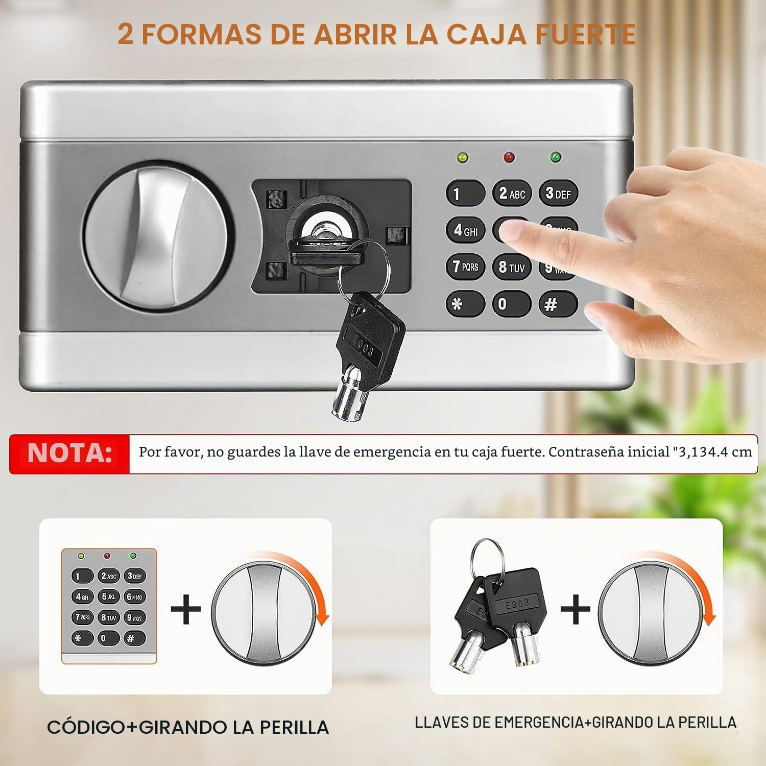 Caja de seguridad doméstica de 54L con bolsas ignífugas, Caja de seguridad secreta de hotel con cerradura de combinación con cerradura de tres pernos y estante removible 45x31x37cm VIHBRAI