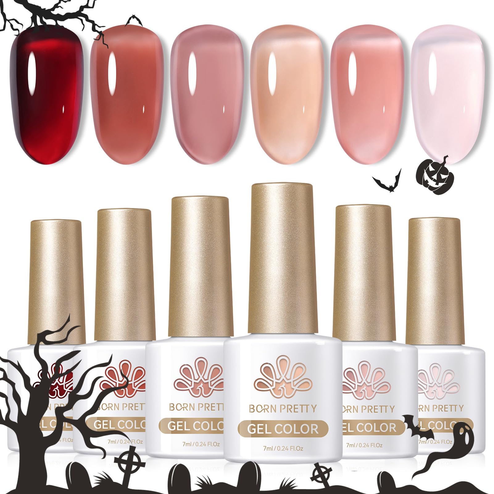 Born Pretty Jelly Gel Nail Polish Set Burgundy Wine Red Gel Polish Crystal Transparent Gel Polish Kit Nail Art Varnish Manicure Collection Christmas Valentine's Day Gift Set 7ML 6PCS