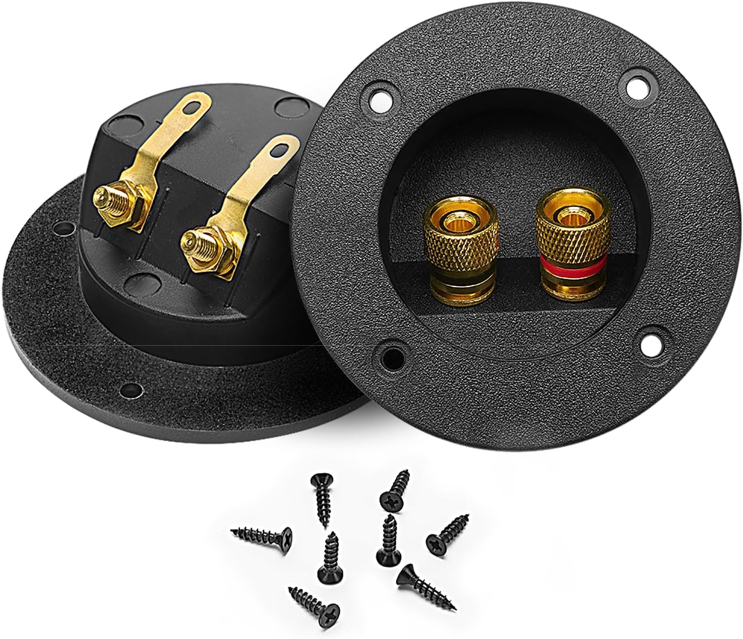 VooGenzek 2 Pieces Black DIY Home 2-Way Speaker Box Terminal Binding Post, Terminal Cover Post Round Spring Cup Connectors Subwoofer Connector