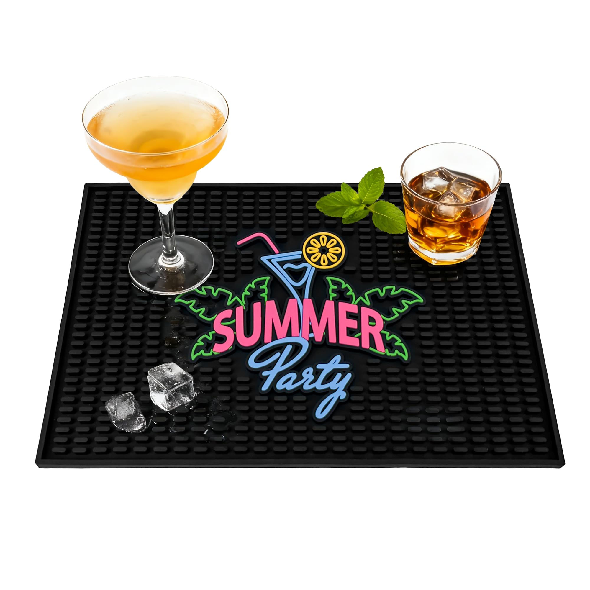 ZJWZLG Neon Tiki 18"x12" Rubber Bar Mat, Non-Slip Spill Mat, Black — Amazon image 8