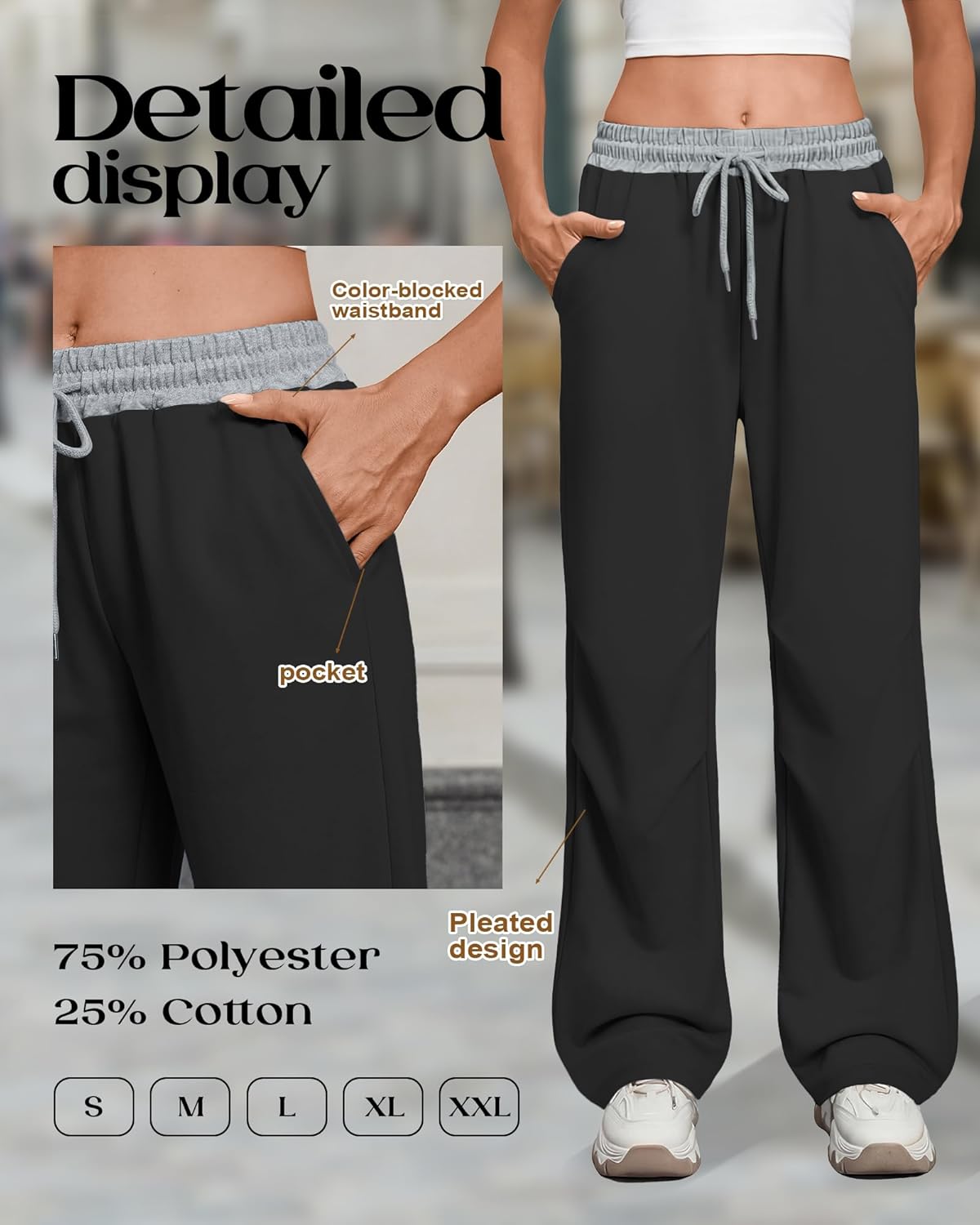 Women's Wide Leg Track Pants Y2K Color Block Waistband Sweatpants Low Rise Streetwear Trousers with Pocket - Image 5
