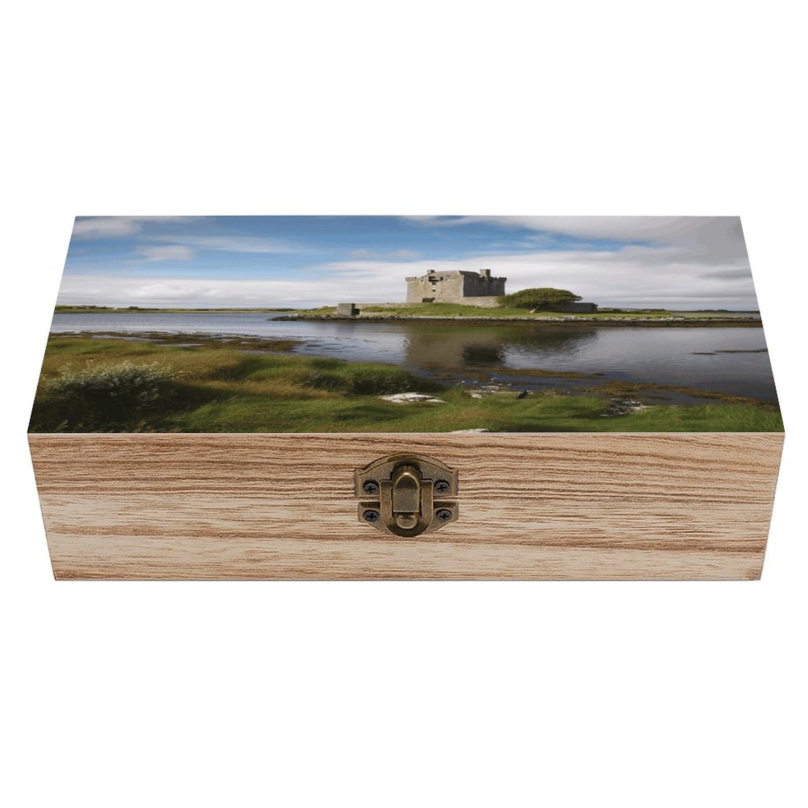 VstaDank View of The Dunguaire Castle Wooden Keepsake Box with Hinged Lid Solid Wood Gift Boxes Beautifully Keepsake Box Jewellery Organiser Retro Memory Treasure Case with Lids Decorative Boxes