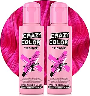 Crazy Color Vibrant Rebel UV Semi-Permanent Duo Hair Dye. Highly Pigmented Neon Pink Conditioning & Oil Nourishing Vegan Formula | No Bleach or Ammonia | 200ml