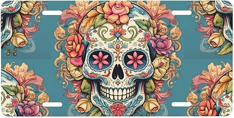 Sugar Skull Print Printed Car Aluminum Decorative License Plate 6