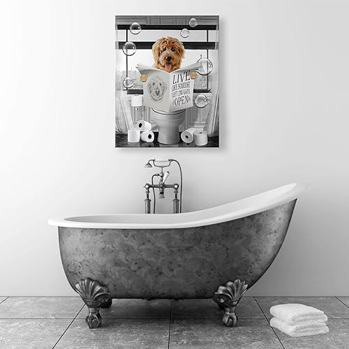 Miniatura 6 de Divertido perro sentado en el inodoro, decoración de baño, arte de pared, cuadros de perros en blanco y negro, pintura de animales para baño, baño,