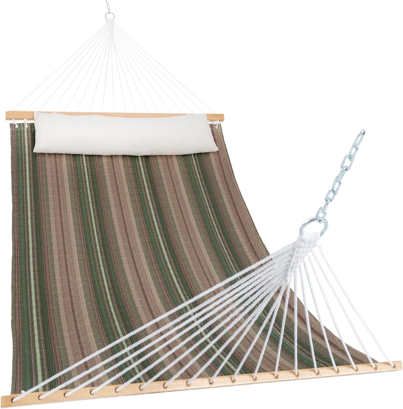 Lazy Daze Hammocks12FT Quilted Fabric Hammock with Pillow, Double 2 Person Hammock with Spreader Bar for Outdoor Outside Patio Garden Yard Pool Beach QFH002