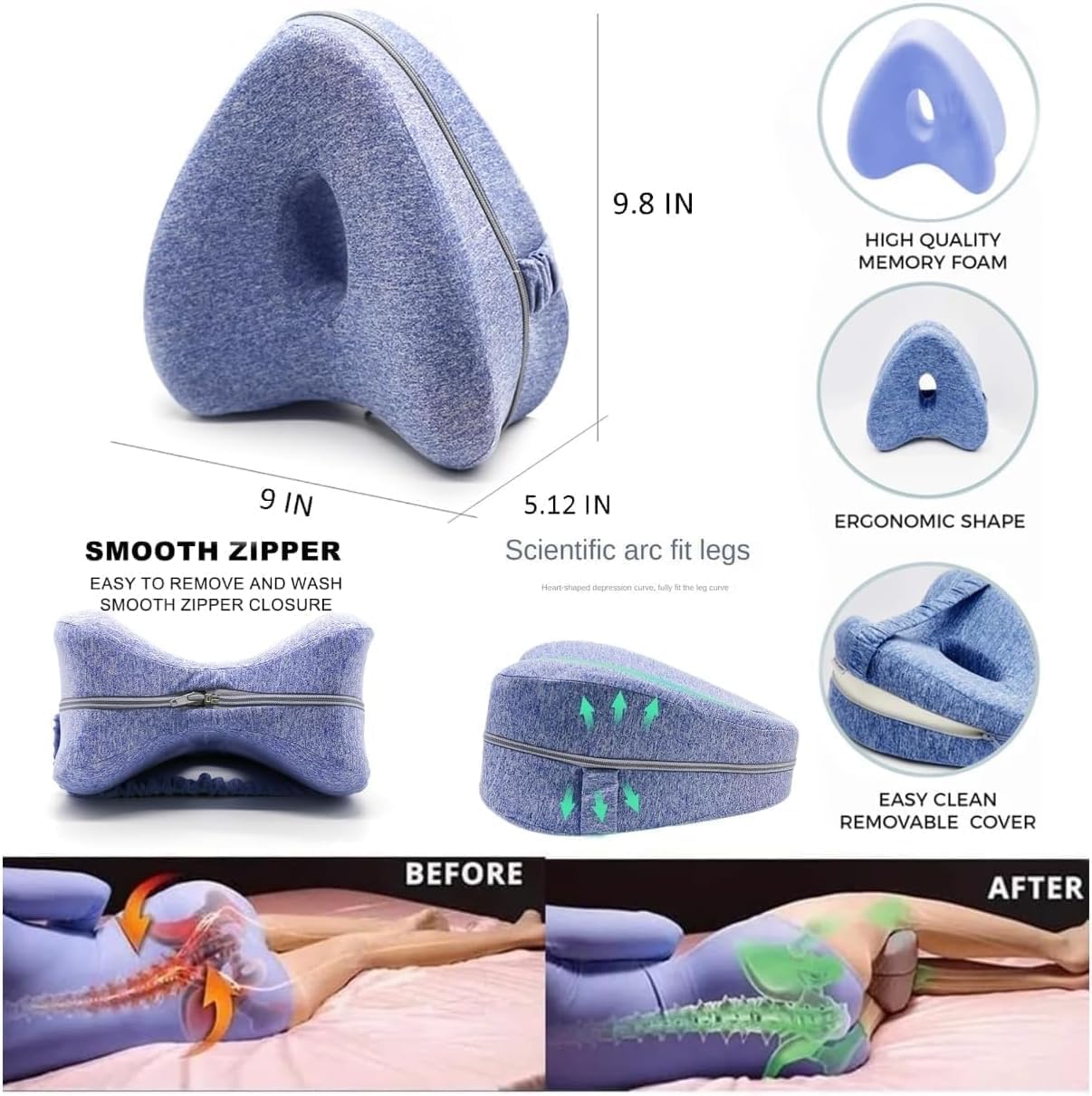 XScorner Leg Pillow, Knee Pillow for Side Sleepers, Alignment Pillows for Side Sleepers, Leg Pillows for Sleeping, Knee Cushion for Sleeping Relieving Leg, Back, Knee Pain (Navy)
