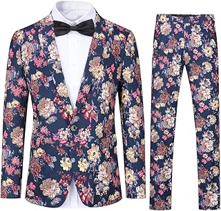 Men Notched Lapel Allover Floral Print Slim Fit One Button Stylish Linen Blazer