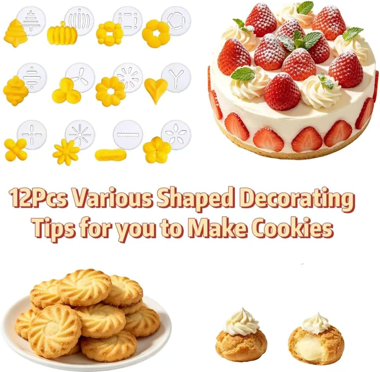 Cookie Press Gun Kit – 12 Discs + 6 Nozzles, 20-Piece Spritz Cookie Maker with Food-Grade Plastic, for Baking Decorating, Biscuit, Cheese & Cake