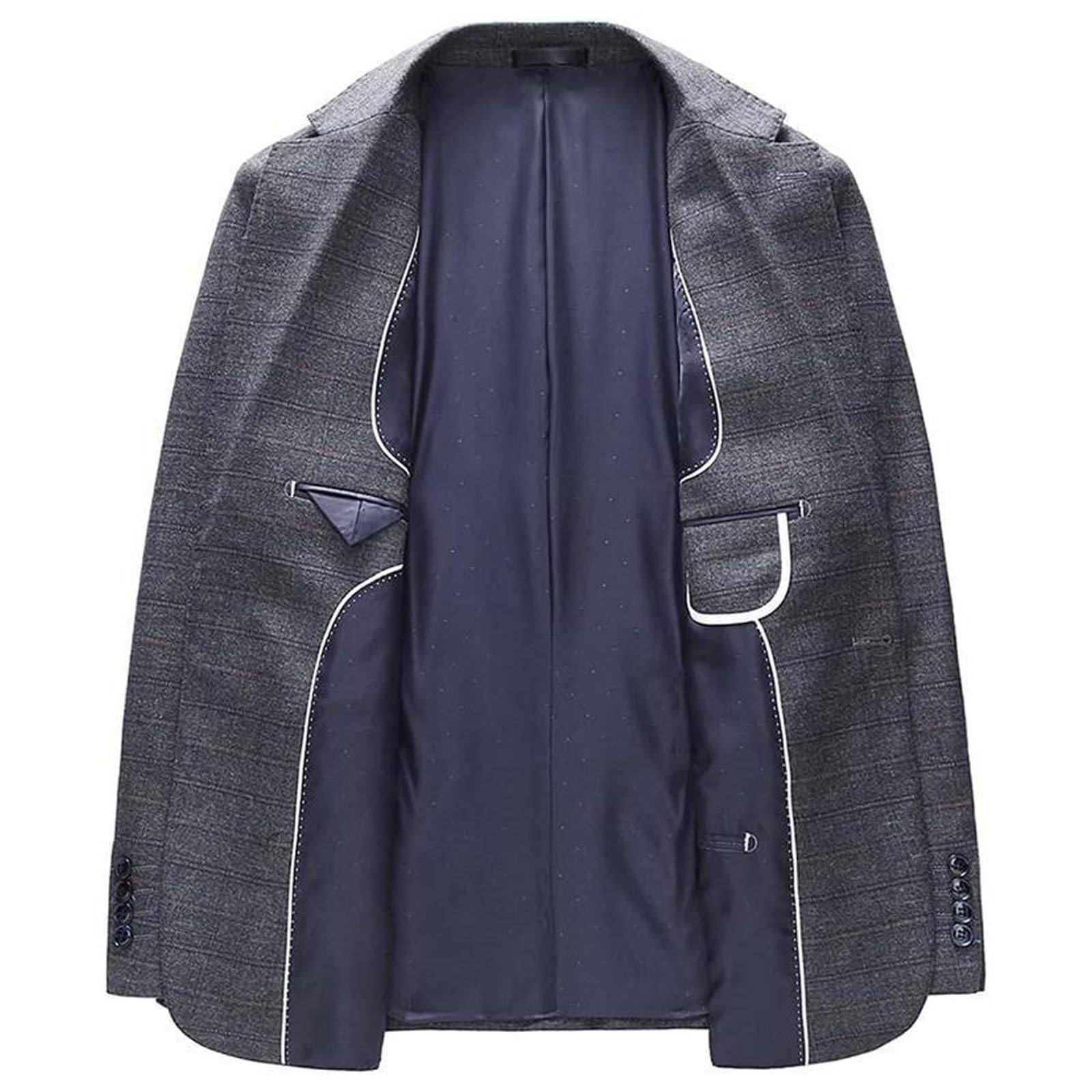 Completo da Uomo in Tweed gessato a 3 Pezzi, vestibilità Slim, con Un Bottone, Completo da Smoking