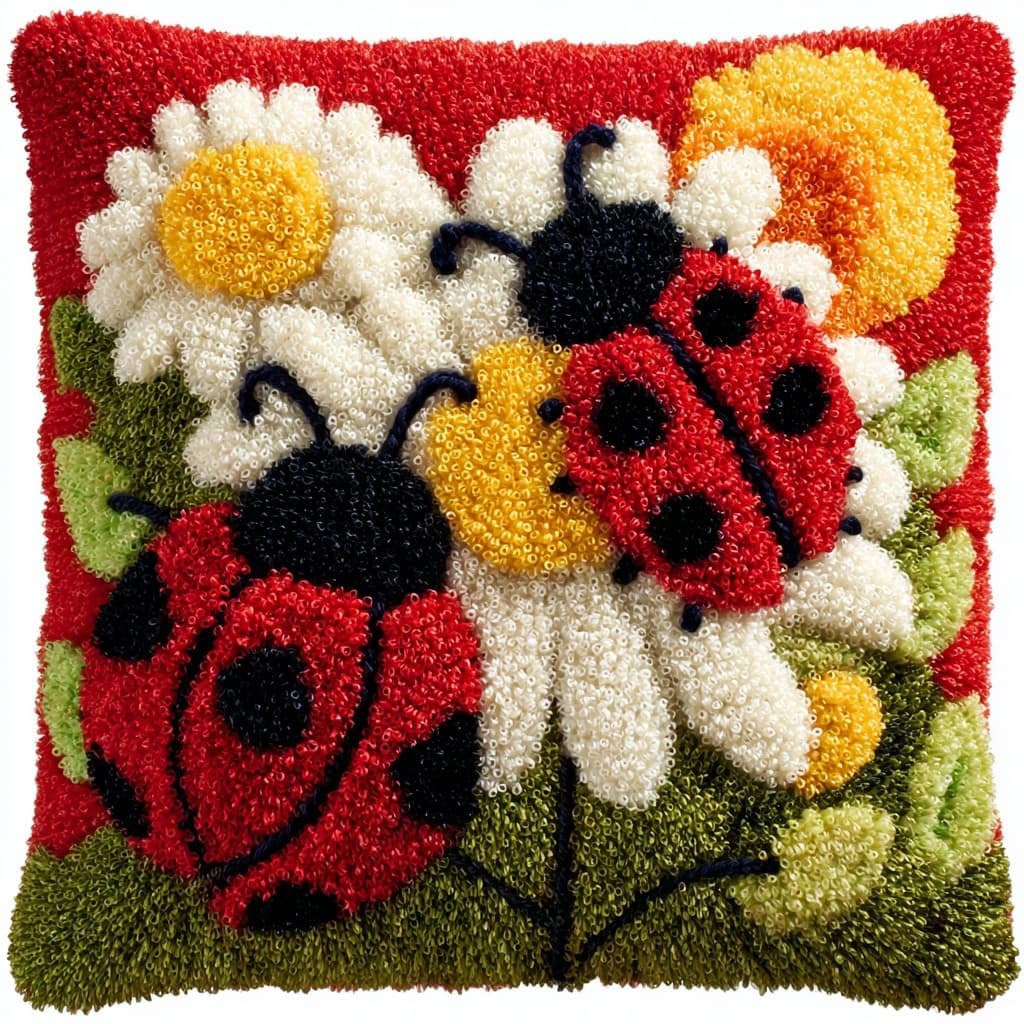 Henypt Latch Hook Cushions Kits Flowers and Ladybugs
