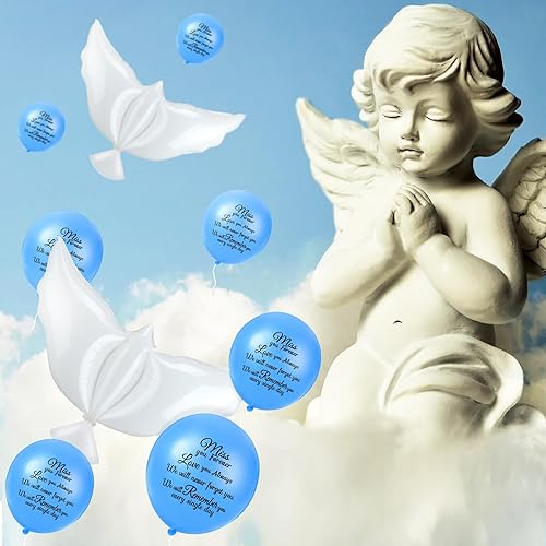 Miniatura 5 de Skylety 36 Piezas de Globos Conmemorativos para Liberar en el Cielo, Globos de Paloma de Paz en Memoria, Globos de Helio para Funeral, Condolencia,