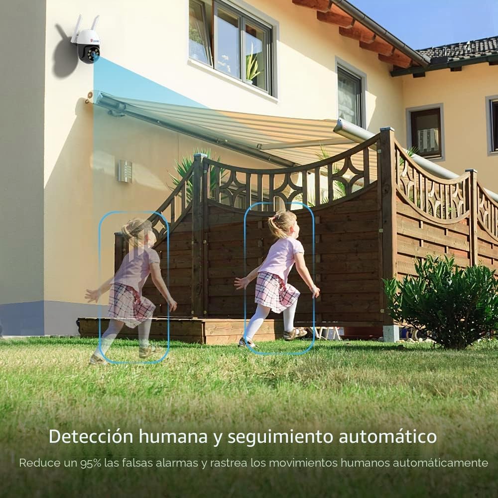 Ctronics Kit Camara Vigilancia WiFi Exterior, PTZ Camara de Vigilancia con Visión Nocturna en Color, Detección de Personas Seguimiento Automático, 24/7 Grabación Continua, Audio Bidireccional