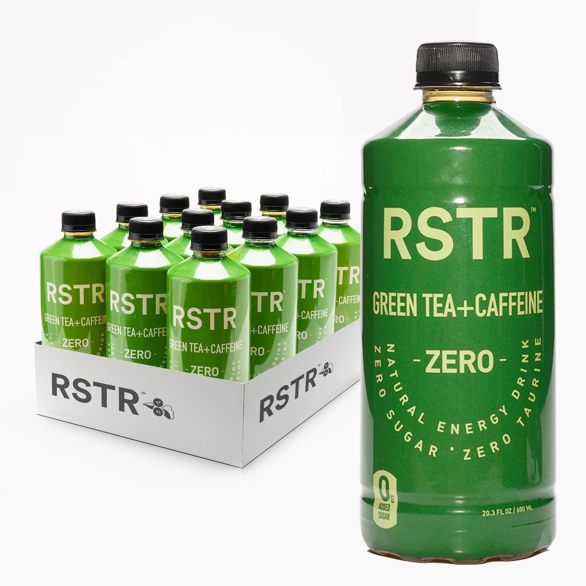RSTR Green Tea High, Bottled Green Tea w/ 210mg Natural Coffee, 12 Pack