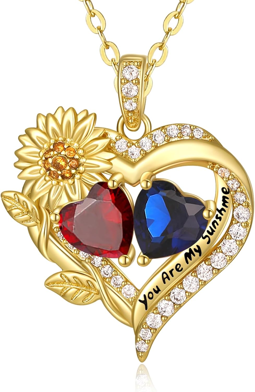 Sunflower Heart Necklace for Women 14K Gold Exquisite Valentines Day Anniversary Birthday Gifts for Wife Mother Her Double Birthstone Pendant Jewelry‘You Are My Sunshine’