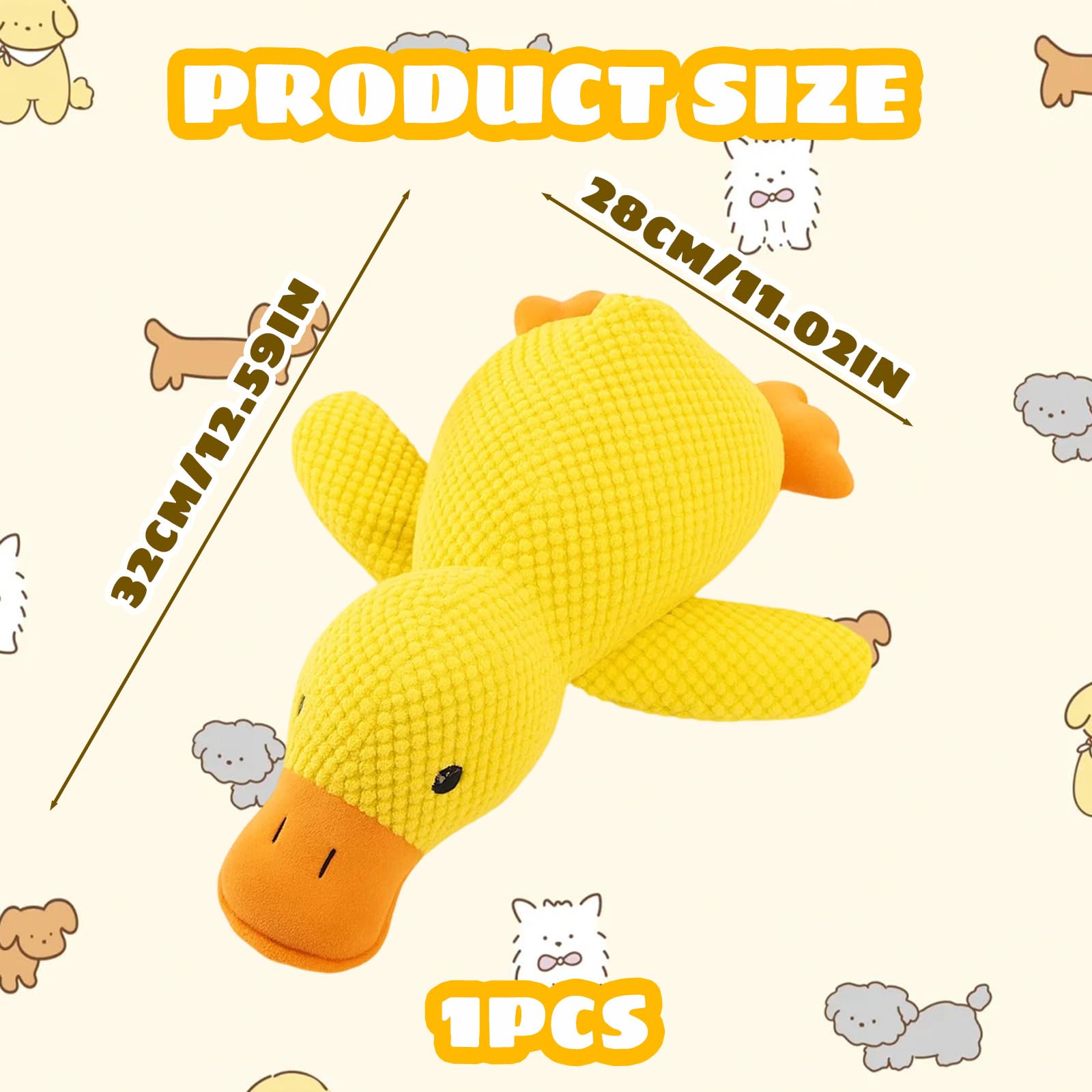 Squeaky Dog Toys, Yellow, 32cm x 28cm, Duck Dog Toy for Small Medium Large Dogs Interactive Plush Puppy Toys with Squeaker - Image 2