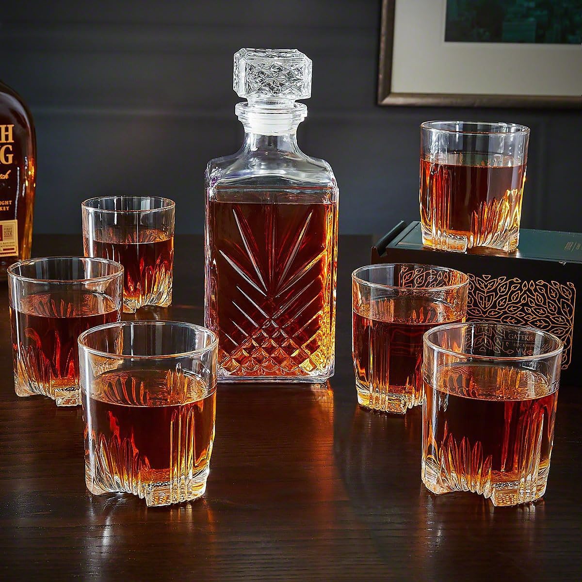 Crystal Whisky Decanter And 6 Glasses, Elegant Glass Decanter