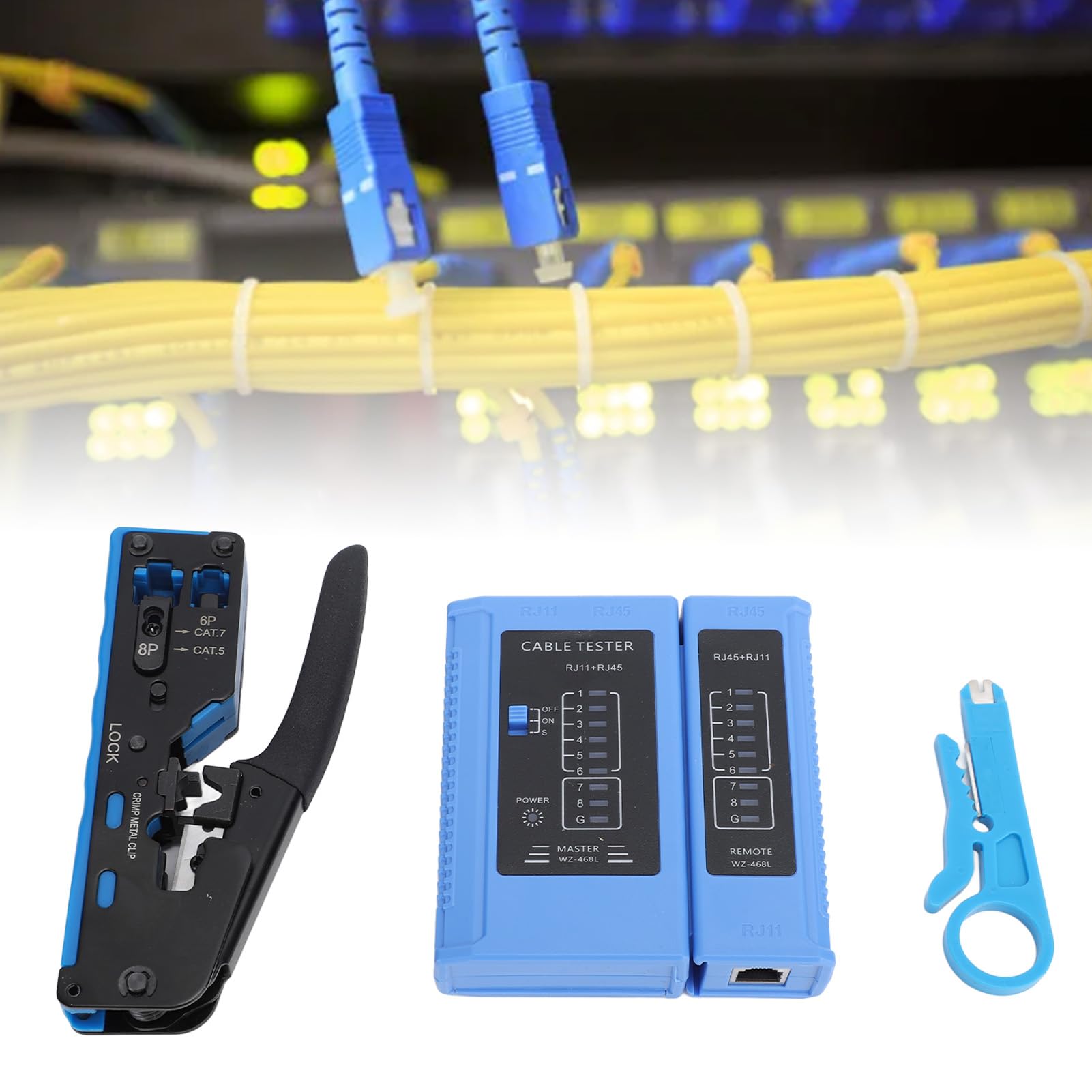 Kit d'outils de sertissage RJ45, outil de sertissage de câbles réseau, outil de dénudage et de coupe, testeur Cat5e Cat6 Cat6a Ethernet professionnel compact léger SK5 en acier