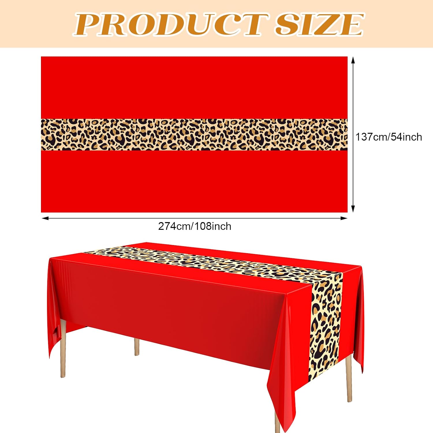 Buryeah 3 Pcs 54 x 108'' Plastic Disposable Leopard Tablecloth, Red