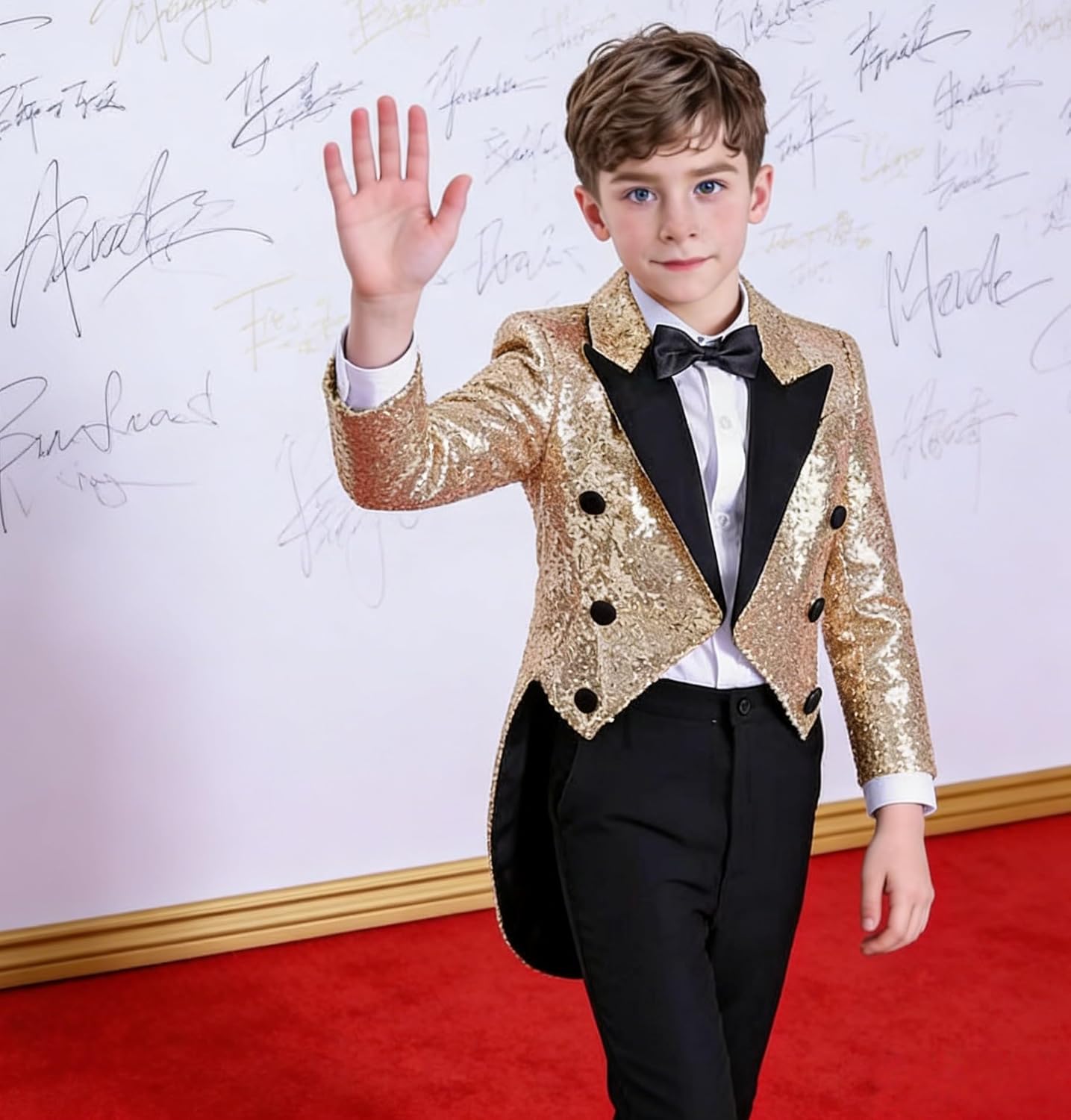 Boys Kids Tail Sequin Jacket Tuxedo Coat Slim Fit Tailcoat Swallowtail Blazer for Prom Wedding Birthday Party Circus Show