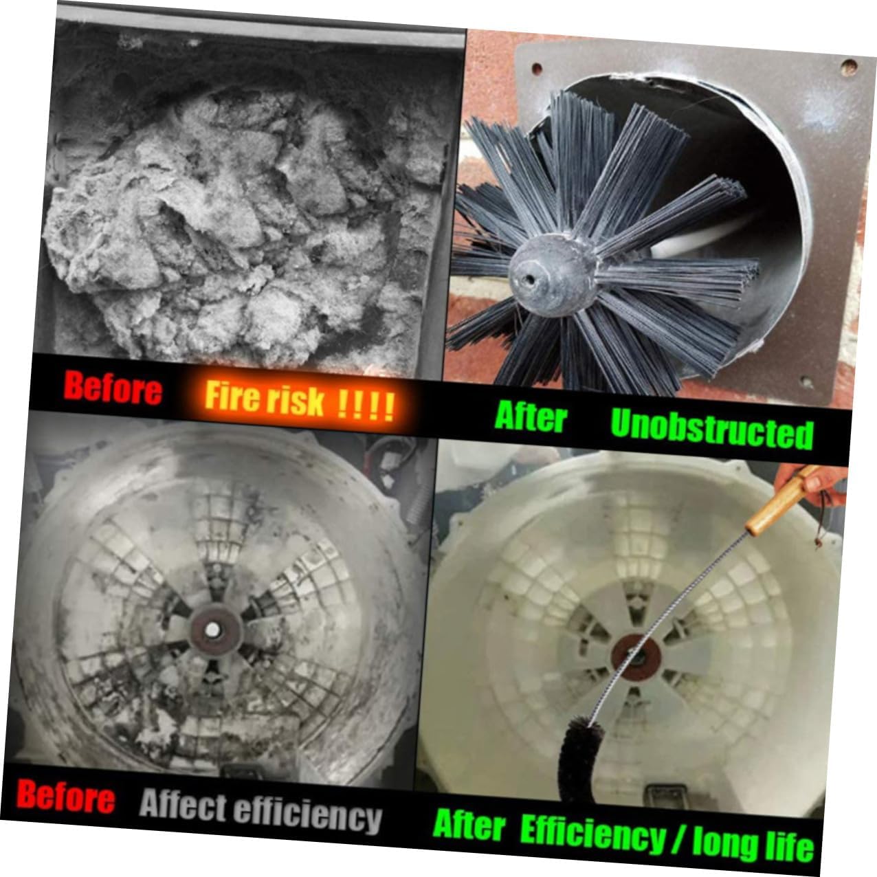 Flexible Chimney Cleaning Brush Kit 610mm with 4 Nylon Rods and 1 Lint Remover Head for Dryer Vent and Fireplace Pipe Maintenance